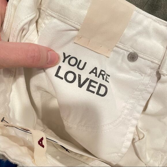 AMO White Twist Sea Salt Raw Hem Distressed Slim Fit Jeans Mid Rise Womens 23 - Picture 5 of 10